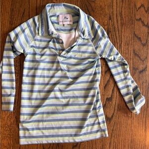 Kids' Long-Sleeve Stripe Polo in Light Blue & Light Green